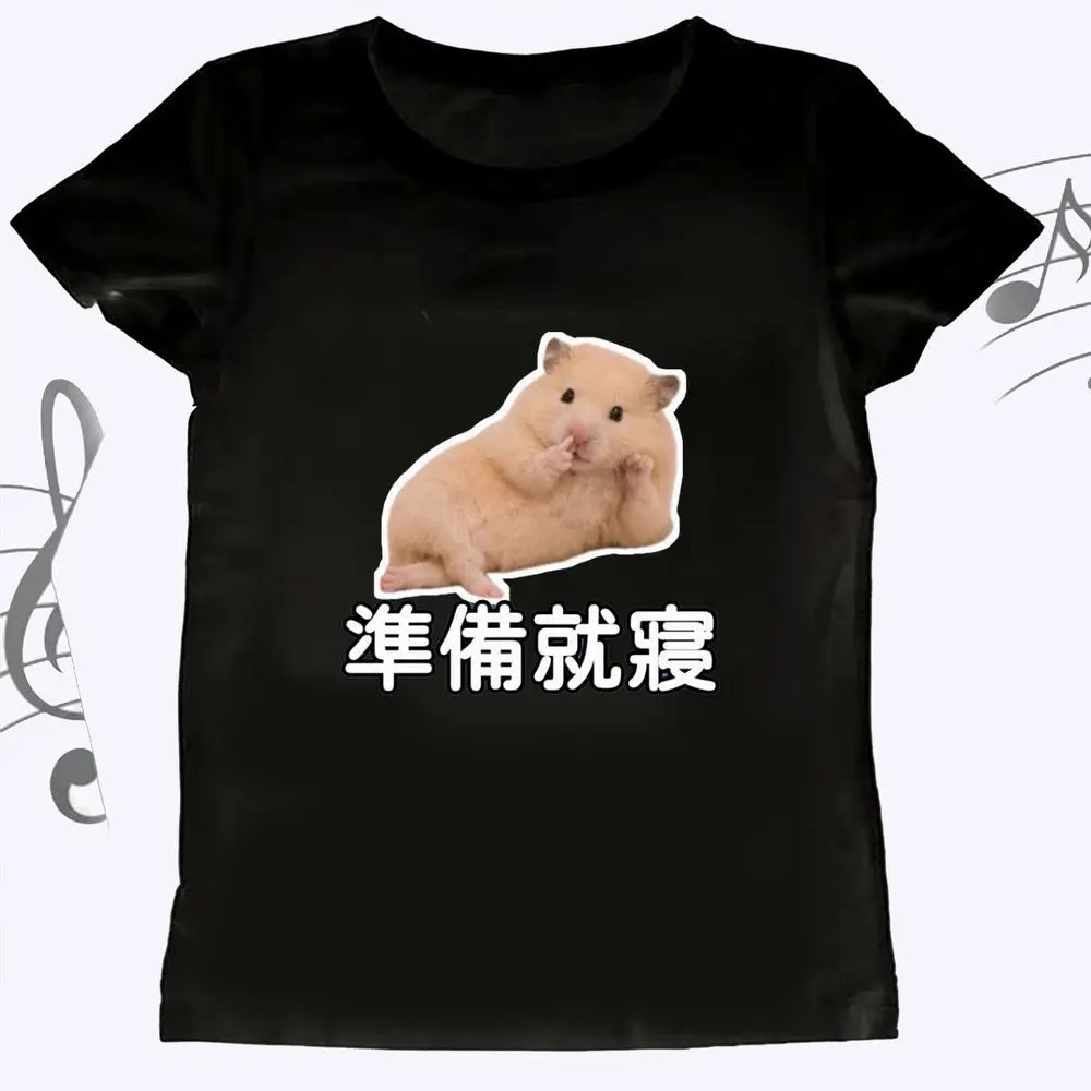 Preparing To Go To Bed Hamster Meme Graphic T-Shirt Women Summer Short Sleeve Funny Vintage Tops Female Fashion Harajuku Y2k Tee