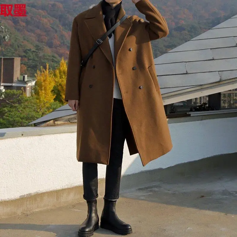 

Winter Thickened Double-sided Woolen Coat Korean Style Double-row Button Windbreaker Mid-length Fashionable Men's Outerwear