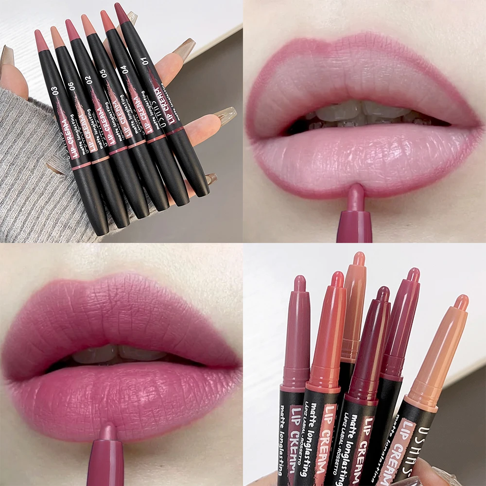 Sexy Nude Lipstick Lipliner Pencil Waterproof Matte Contouring Lip Tint Long Lasting Non-stick Cup Lipstick Crayon Korean Makeup