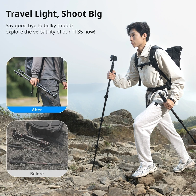 Ulanzi TT35 Hiking Stick Tripod Kit Quick Release Trekking Pole Monopod Selfie Stick Mini Tripod for Hiking Travel Outdoor Shoot