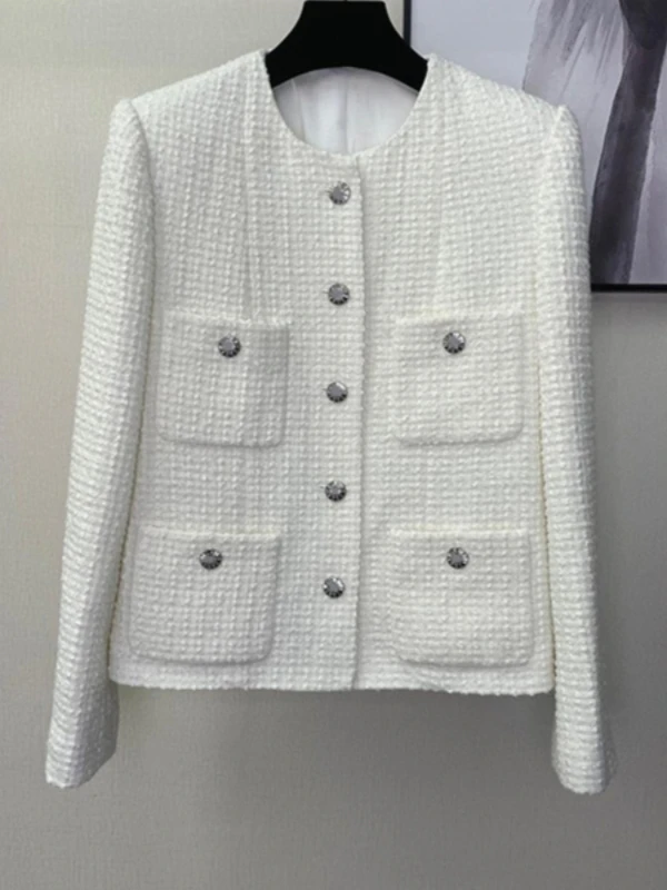 

Peoq Brand Spring 2025 Women's ort Coat Top White Large Flower Pattern High-End Feelings Lady Sle Faion Outerwear