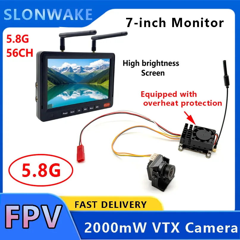 SLONWAKE 5.8G 2000mW Adjustable VTX Camera with 7-inch D2 1024*600px 600cd/m² Monitor B19Pro 1500TVL for FPV Long Range Drones