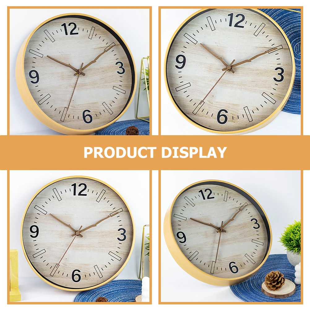 

Imitation Wood Grain Wall Clock Decorative Hanging Home Bedroom Round Plastic Glass Non Ticking Kid's Unique