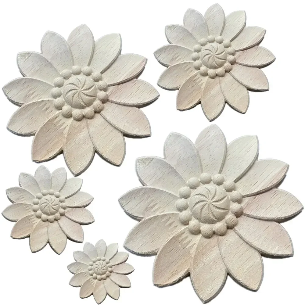 1PC 5-12cm Chinese Style Vintage Flora Wood Carved Applique Wooden Carving Decal Furniture Cabinet Door Frame Home Decor Crafts