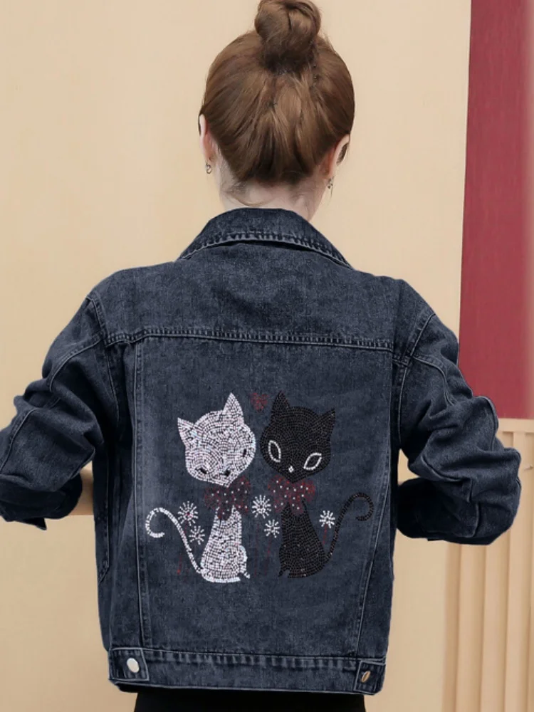 Loose Women's Denim Jacket Spring New Style Fashionable Short Coat Korean Version BF All-Match Diamond Embellished Button up