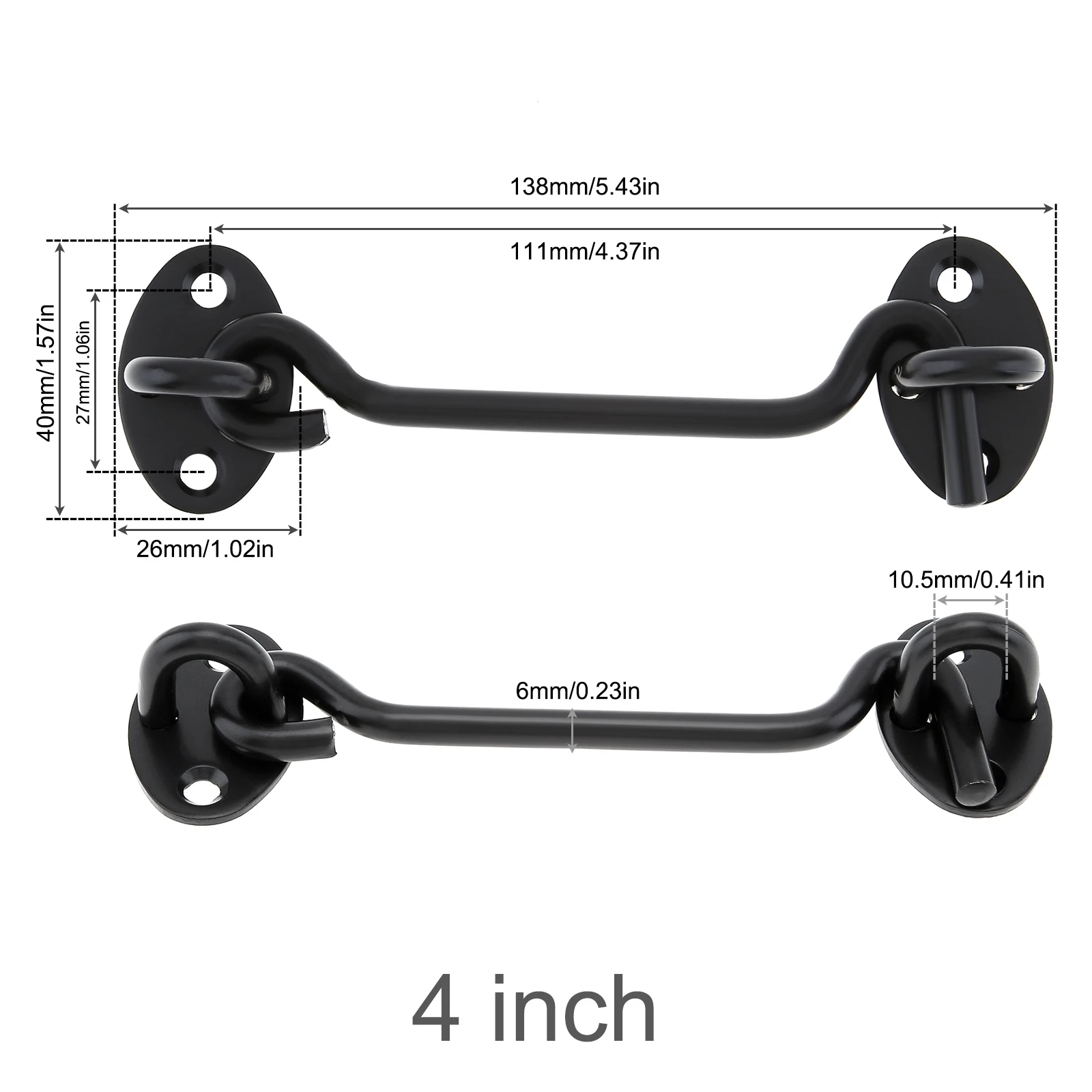 4 / 6 / 8 Inch Thickened Stainless Steel Black Door Latch Eye Cabinet Lock Windproof Hook for Window / Sliding Door