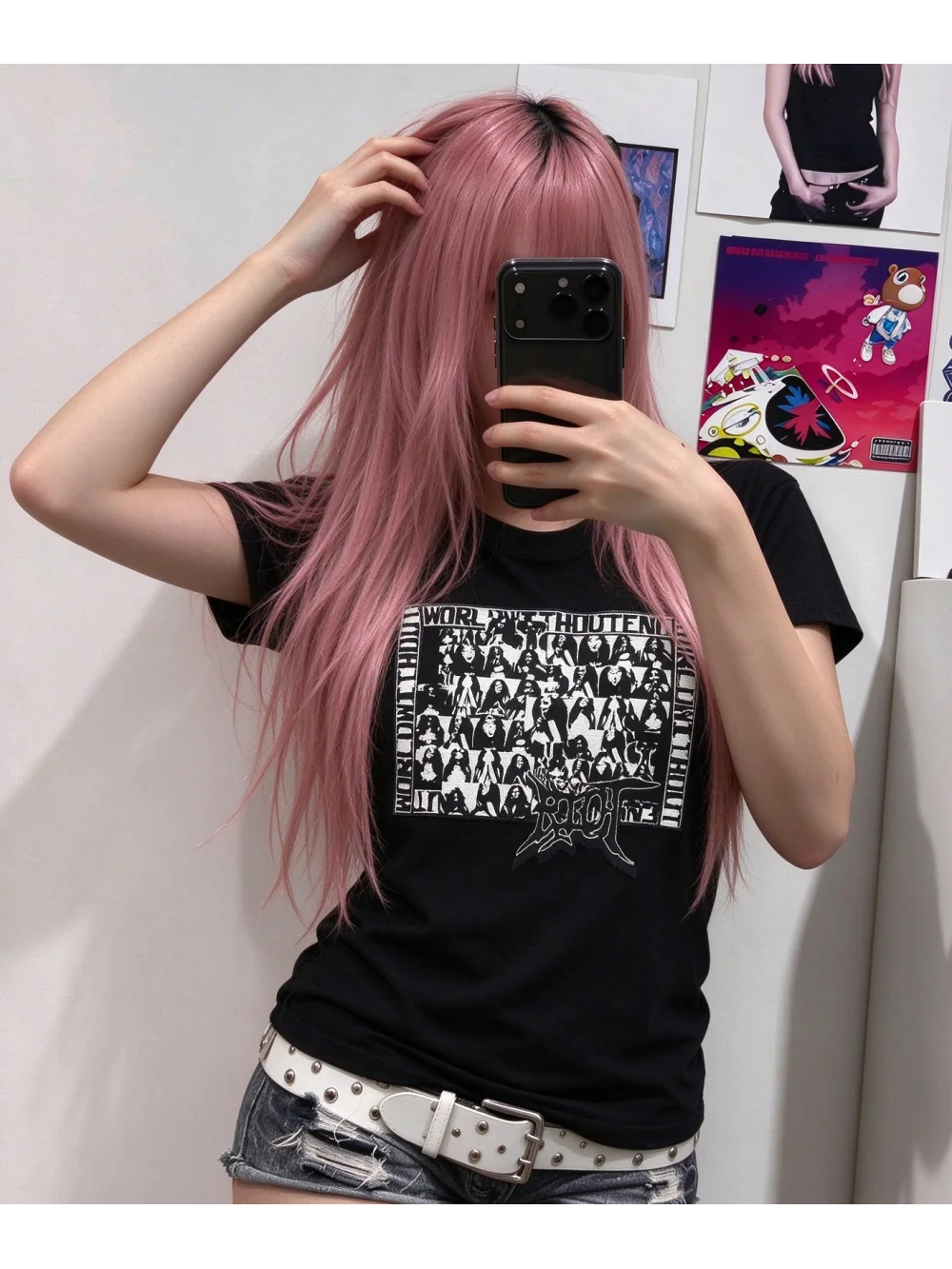 New Summer Metal Band Portrait Collage Printed Round Neck Top Retro Punk Gothic Y2K Street Trendy Hot Girl T-shirt Subculture
