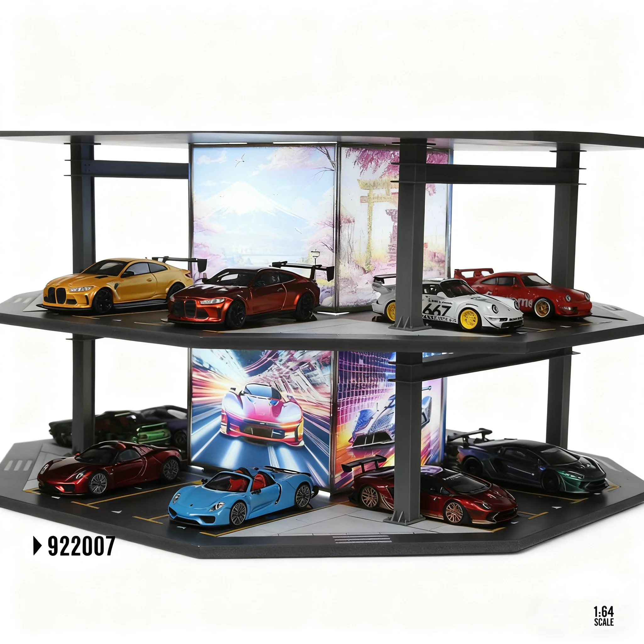 

Car Parking Lot Miniatures Model 1:64 48-Space Lighted Octagonal Building Parking Lot Miniature Simulation Model