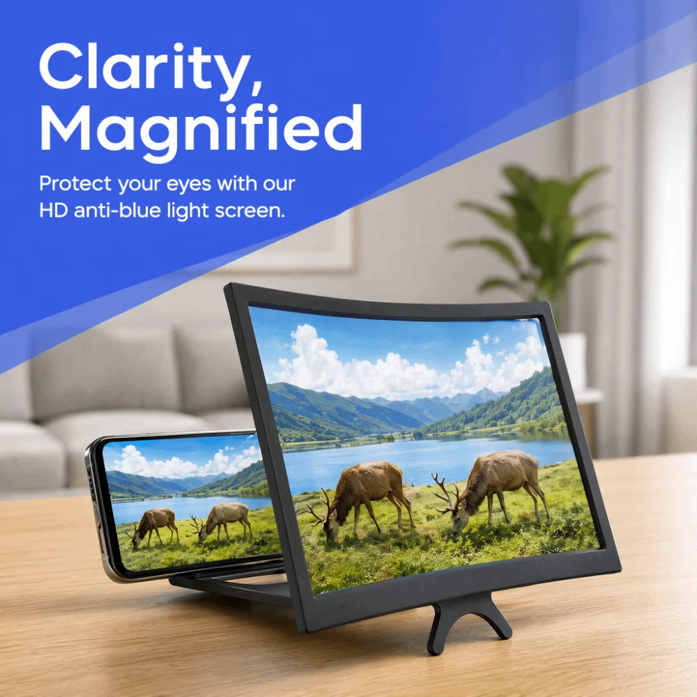 12 Inch 3D Screen Magnifier Bracket Curved Eye Protection Phone HD Screen Magnifier Ultra-Clear Fresnel Lens Expander Projector