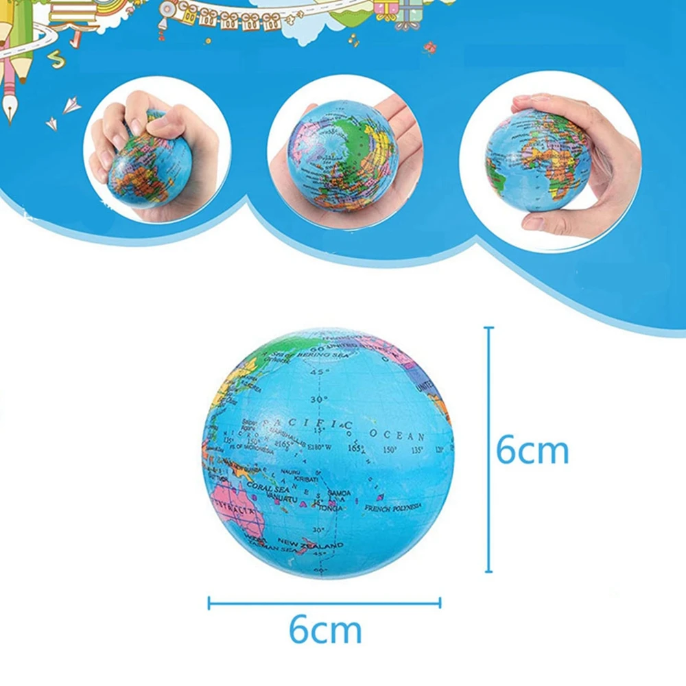 5/18PCS Globe Squeeze Balls 2.3 Inch World Earth Baseballs Basketball Football Tennis Stress Relief Balls Foam Toys Party Favors