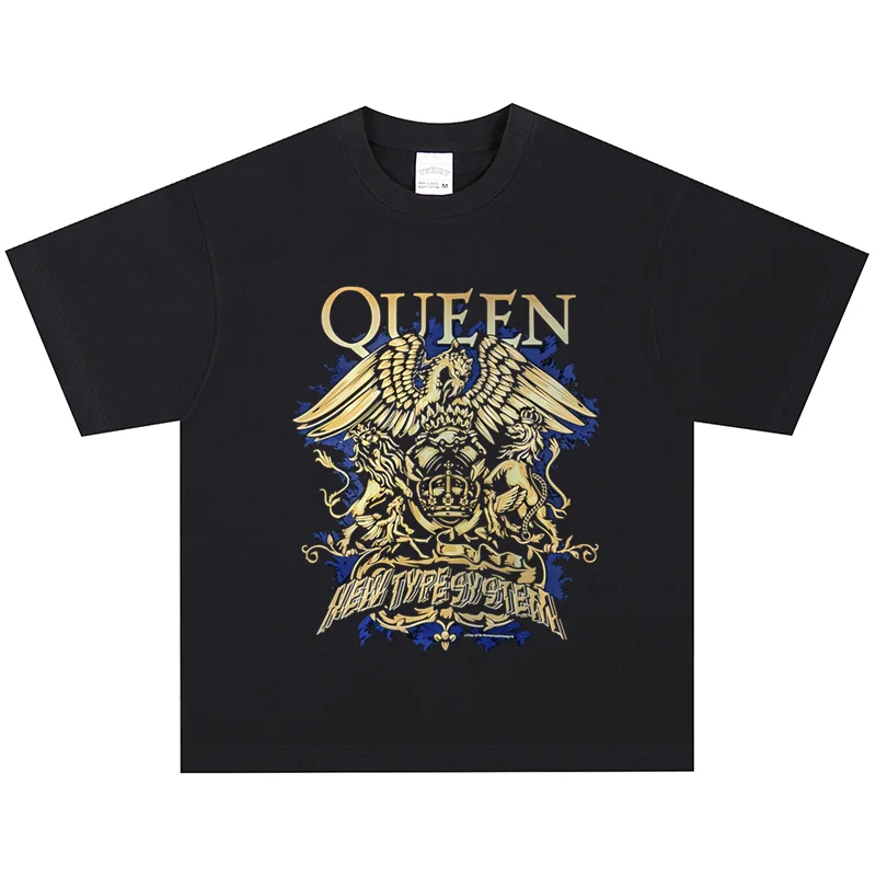 

Summer New Queen Band T-Shirt Rock American Vintage Street Old Heavy Loose Short Sleeve Men's and Women's T-Shirt