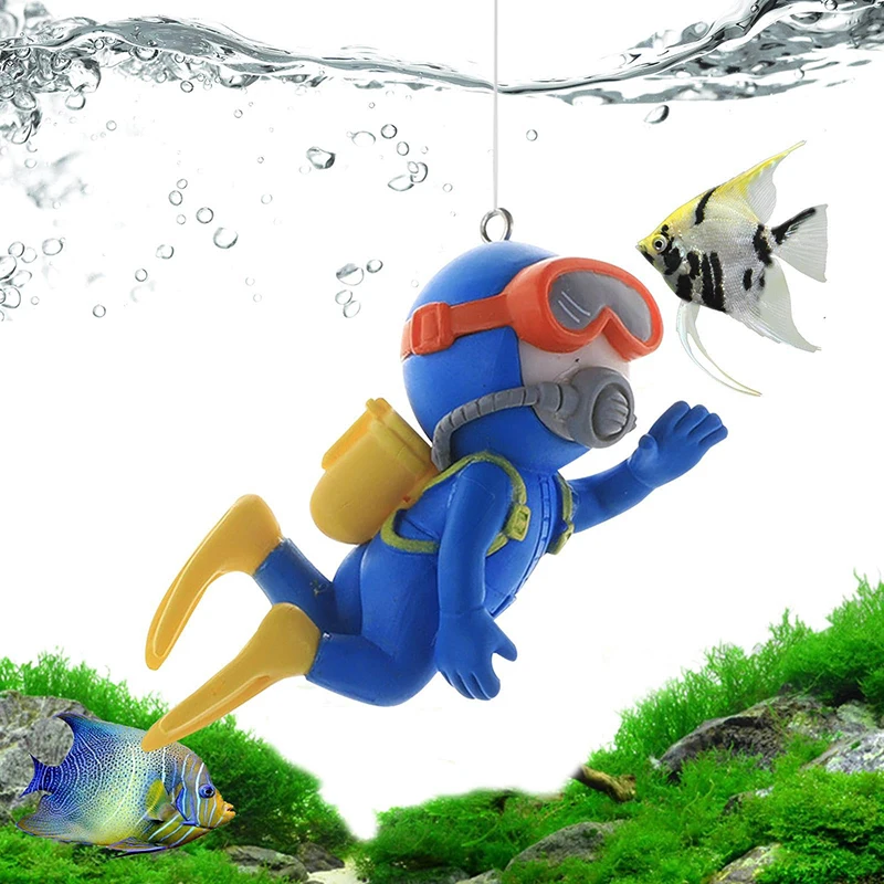 Diver aquarium tank ornament items decoration cute little diver float ornament tank landscaping decoration bright adjustment