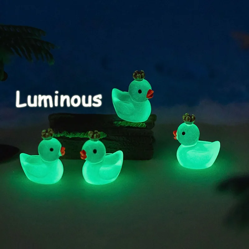 10pcs Luminous Crown Small Duck Resin Charms Kawaii Animal Earring Bracelet Pendant Hallowmas Dollhouse Crafts Diy Jewelry