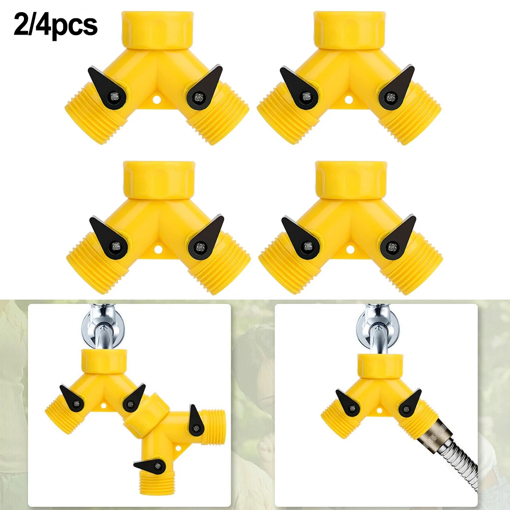 4Pcs Yellow Plastic 3/4 Inch 2 Way Garden Hose Splitter Connector Double Tap Water Valve Adapter For Lawn Agriculture Irrigation