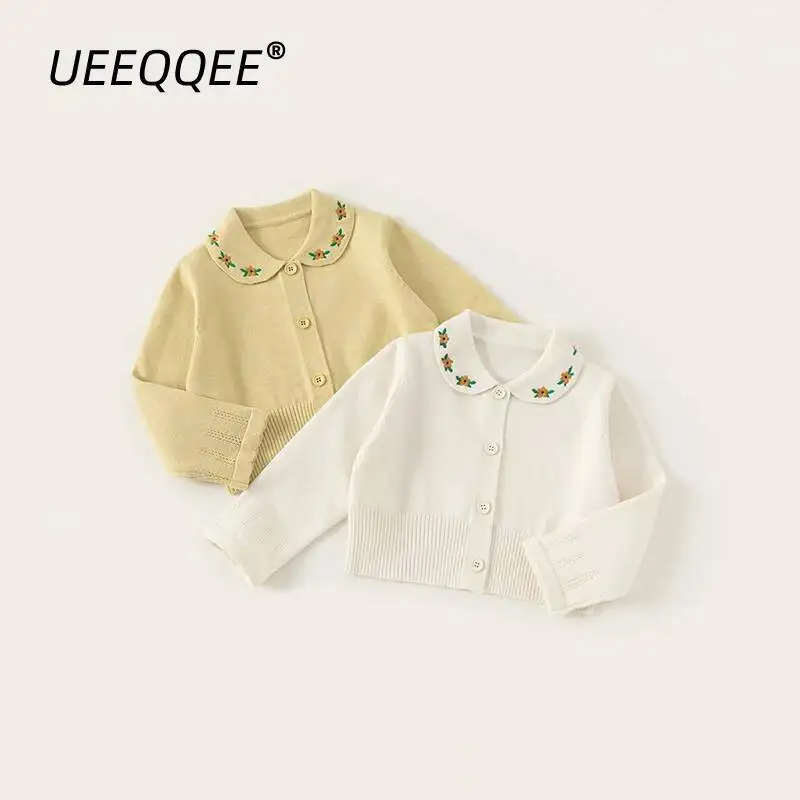 

Весенне-осенние детские свитера для детей от 1 до 10 лет, вязаный кардиган на пуговицах с цветочным принтом для девочек, пальто, корейские топы, одежда для малышей, детская одежда, новинка