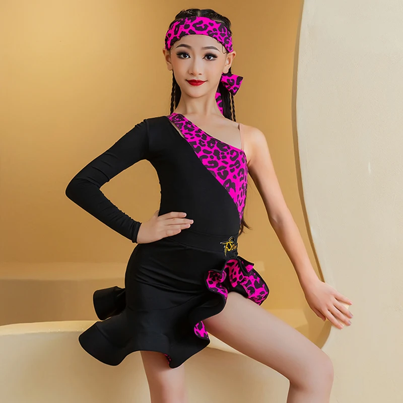 2024 New Single Sleeve Latin Dance Professional Dress Girls Samba Chacha Latin Dance Costume Kids Dancing Dresses SL11027