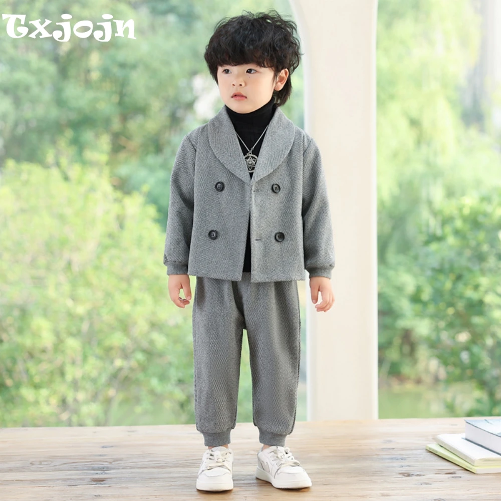 

Autumn Warm Shawl Lapel Suit Set 2 Pieces Jacket Pants With Necklace,Casual Comfortable Suits Performace Outfit 80-150cm