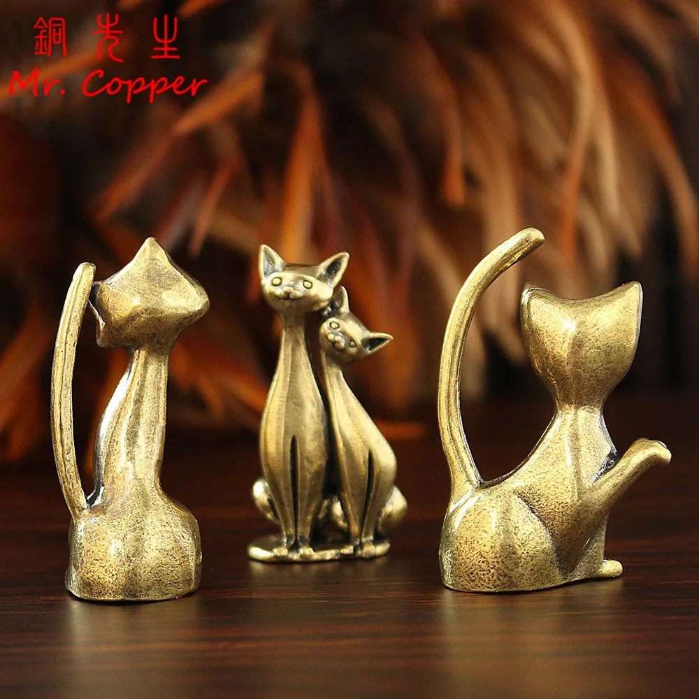 7 Styles Brass Modern Cute Cat Figurines Desktop Ornament Retro Animal Small Statue Home Decoration Crafts Accessories Miniature