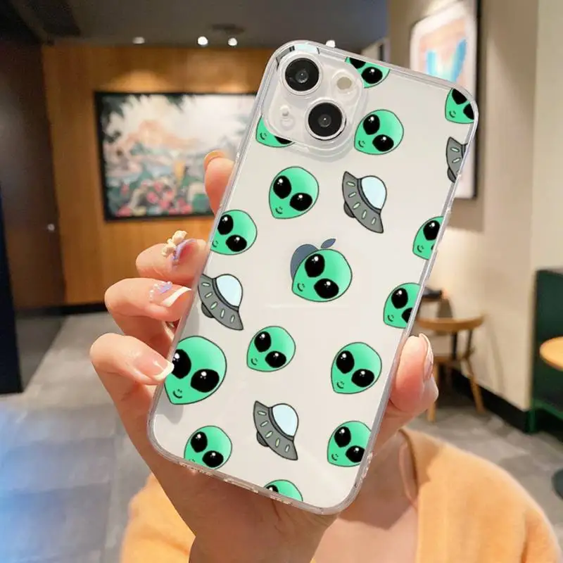 Aesthetics Cartoon Alien Space Phone Case For Iphone 7 8 Plus X Xr Xs 11 12 13 Se2020 Mini 14 Promax Case