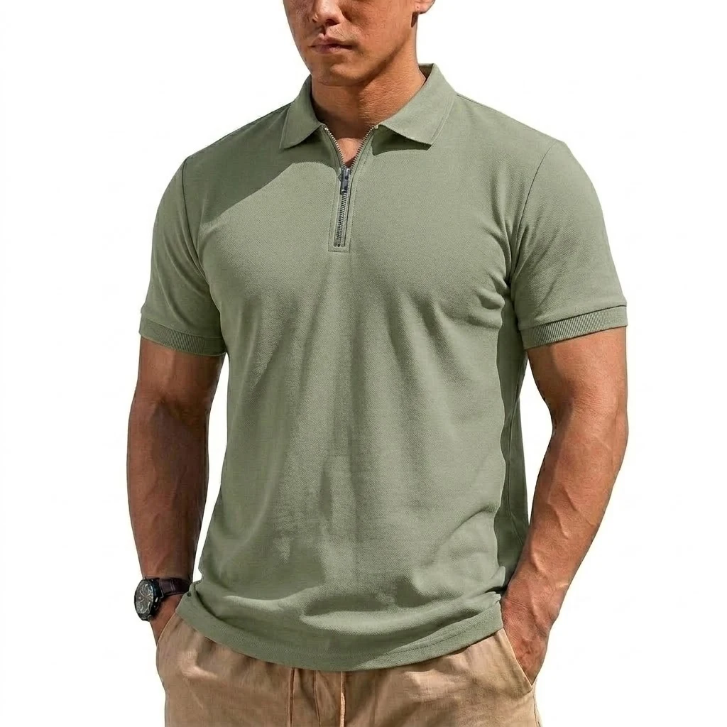 Sommer Herren Henry Shirts Gym Man Kurzarm T-Shirt Leichtes Reißverschluss-T-Shirt Koreanische Schnelltrocknende Shirts Herrenbekleidung – Detail 9