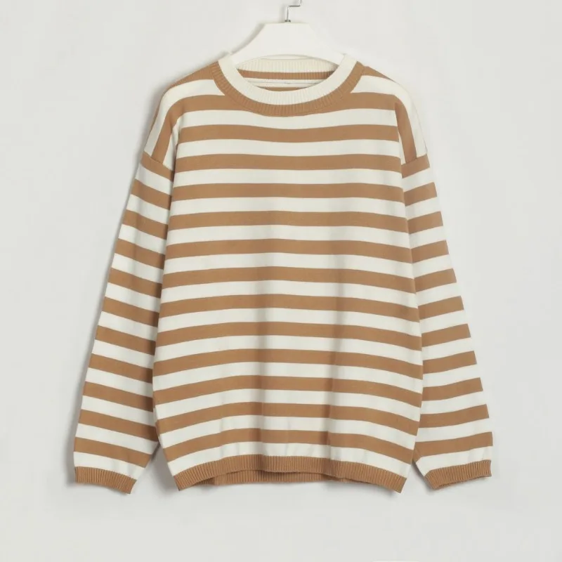 Winter Striped Sweater for Women Pullovers O Neck Pullover Autumn New KoreanLoose Lazy Knitted Jumper Long Sleeved Sweater Tops