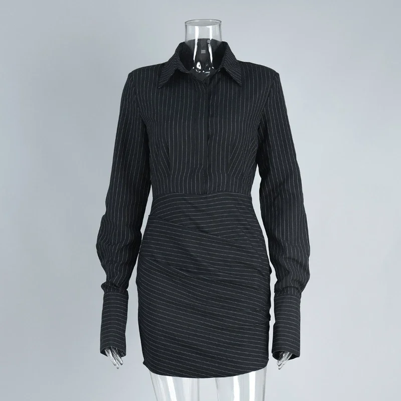 

Striped Long Sleeved Shirt Dress Spring Summer New Hip Hugging Mini Skirt Slim Fit Women's Dresses Fashion Office 2026