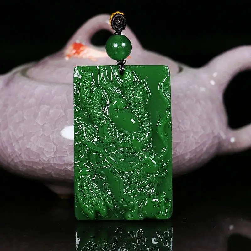 Spinach Green Jade Dragon Head Pendant Men's and Women's Dragon Claw Simple and Versatile Pendant