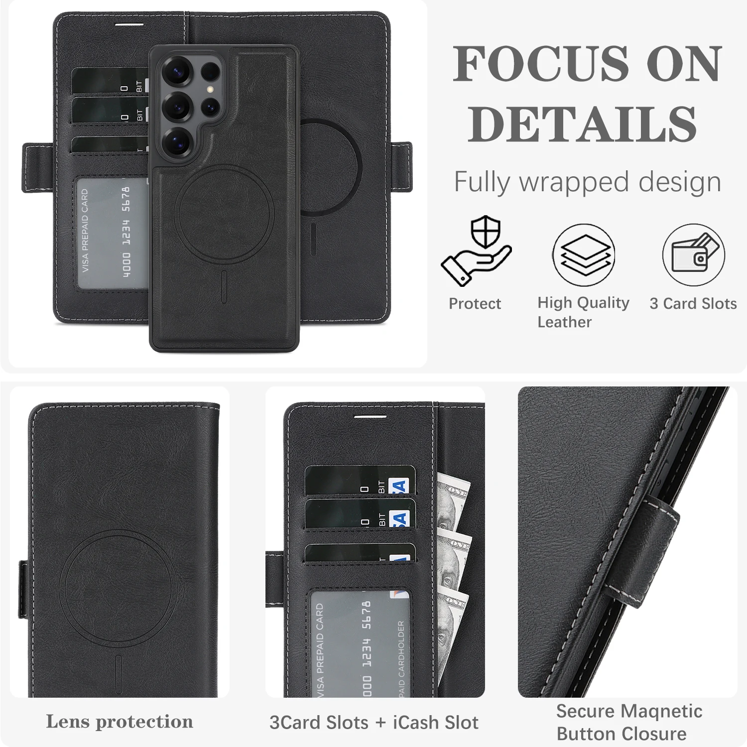 2-in-1 afneembare lederen portemonnee-hoes voor Samsung Galaxy S22 S23 S24 Plus S25 Ultra magnetische luxe zakelijke beschermhoes