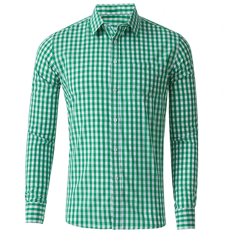 Camisa masculina de botão manga comprida, xadrez, lapela xadrez, resort de rua, roupa estampada, moda casual de férias, novo estilo