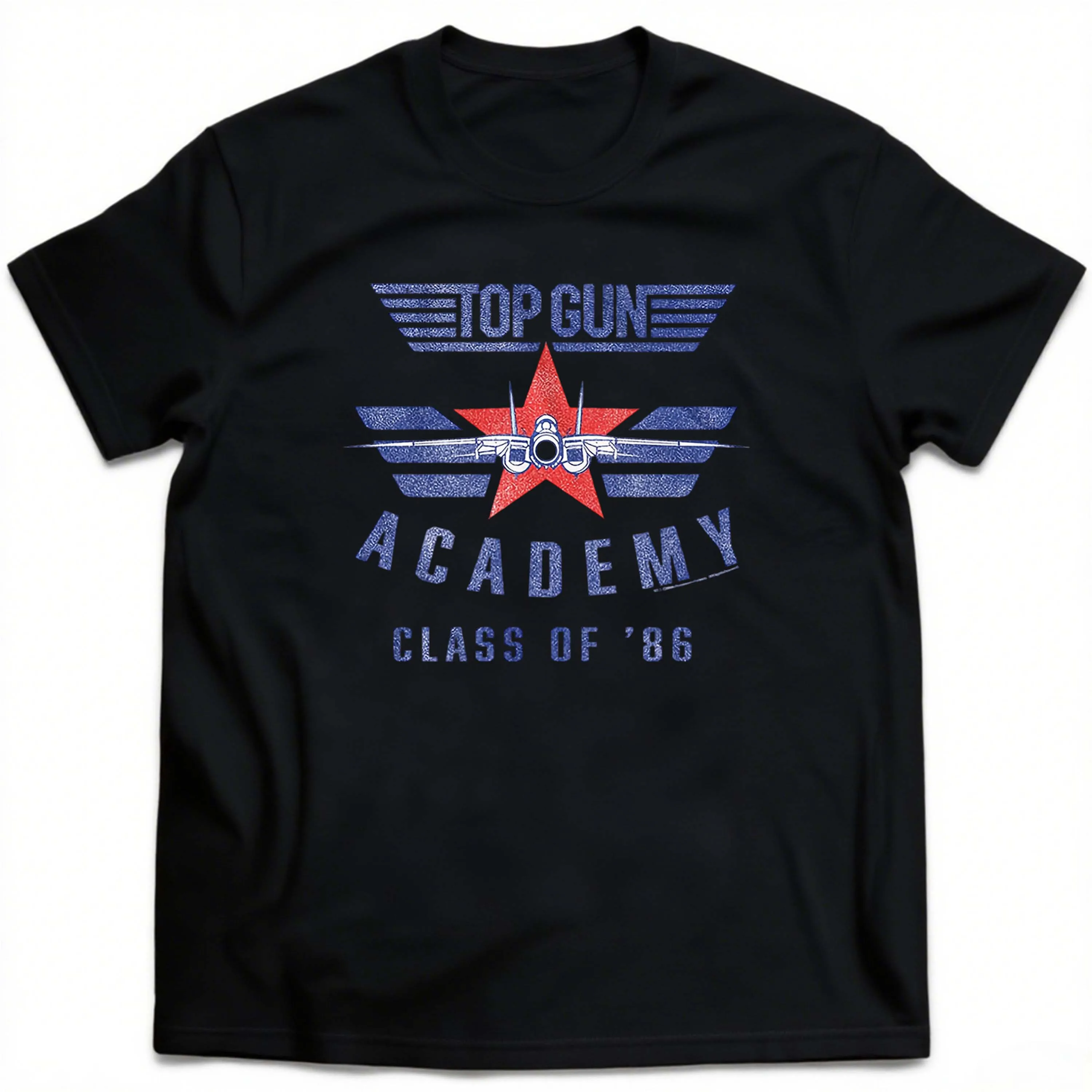 تي شيرت Top Gun Academy Class of'86 ذو حجم كبير أسود قصير الأكمام مناسب للارتداء الترفيهي في الصيف