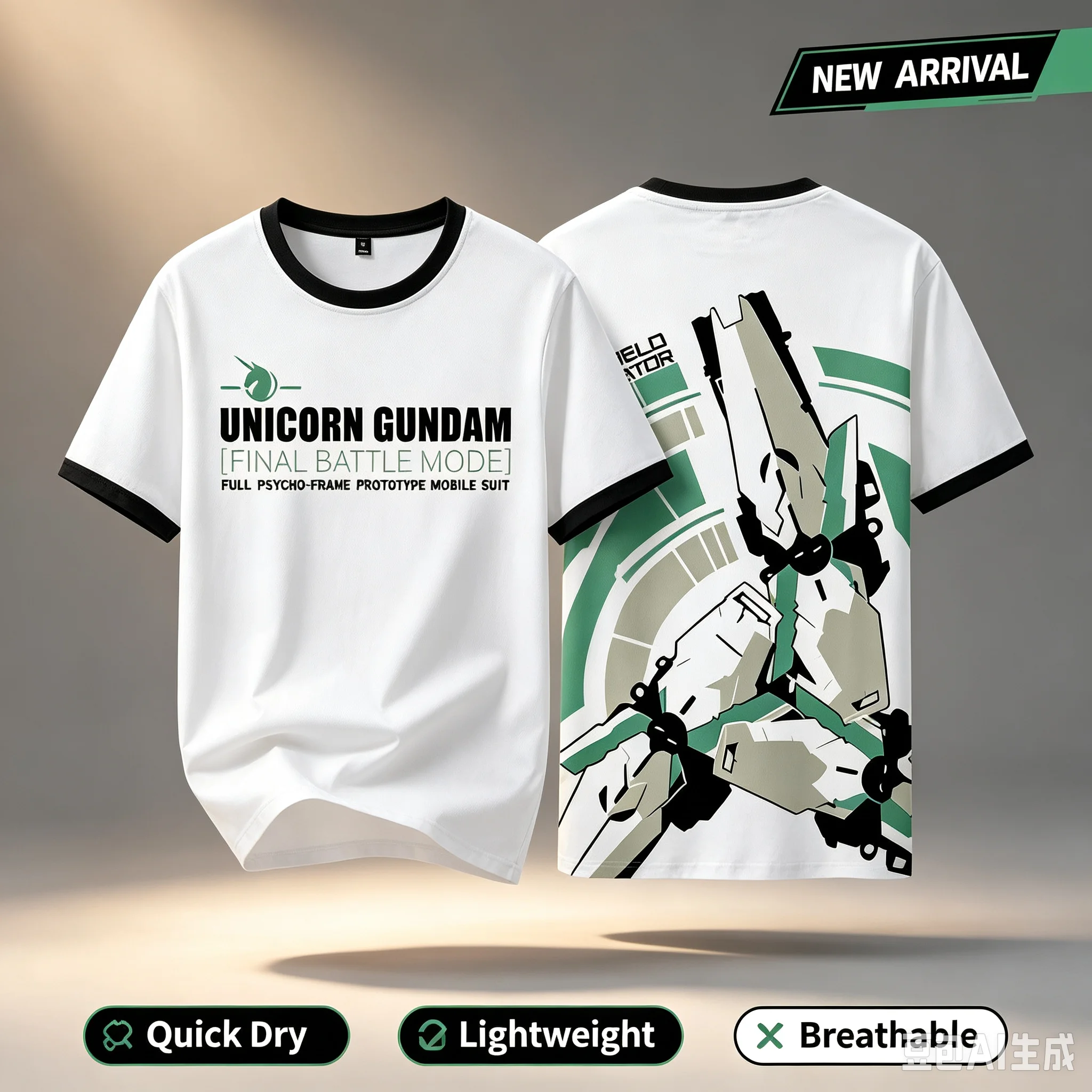 2026 Summer Unicorn Gundam Printed T-shirt Anime Short Sleeve Casual Breathable Quick Drying Top Family Matching Parent-child