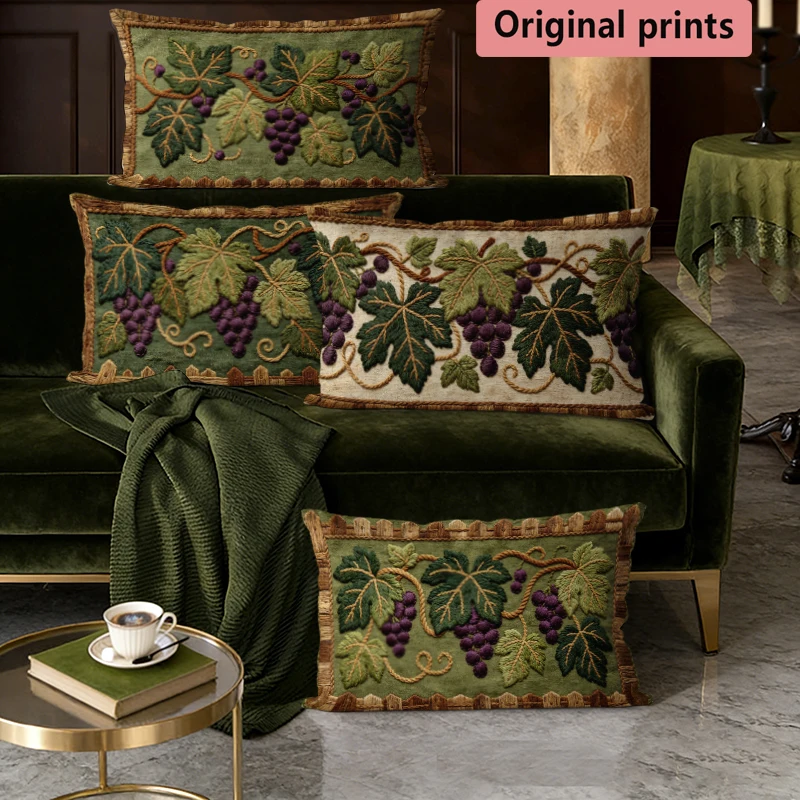 Vintage Grape Vine Embossed Pillow Cover Suitable For Sofa Bedroom Car Cushion Rectangular Back Cushion