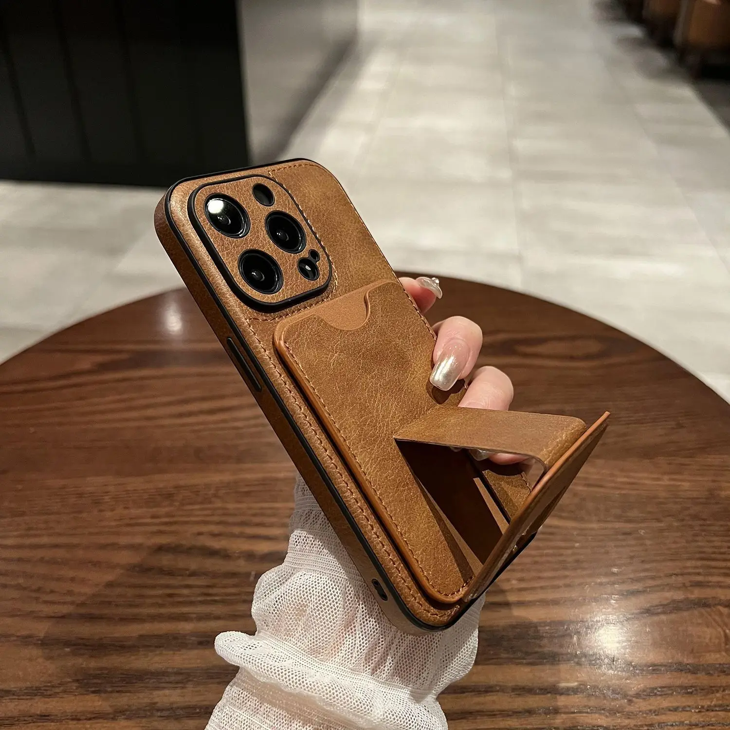 

Folding stand iphone14 leather iphone13 card case iphone14pro phone case iphone13proMax business style iphone12 case iphone12pro