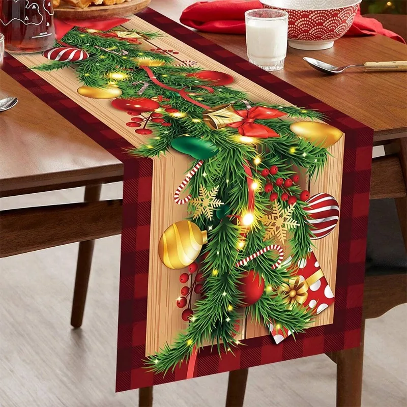 Christmas Table Runner Cloth Christmas Ball Snowflake Red Flower Table Runners Flag Home Party Decor New Year Gift Tablecloth