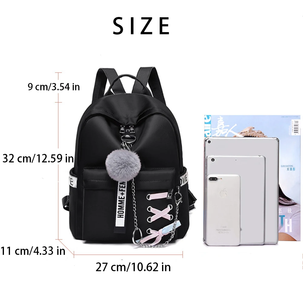 Syzm mulheres à prova dwaterproof água oxford mochila elegante cruz cinta mochila bonito da menina mochila com bola de pelúcia estudante da faculdade sacos