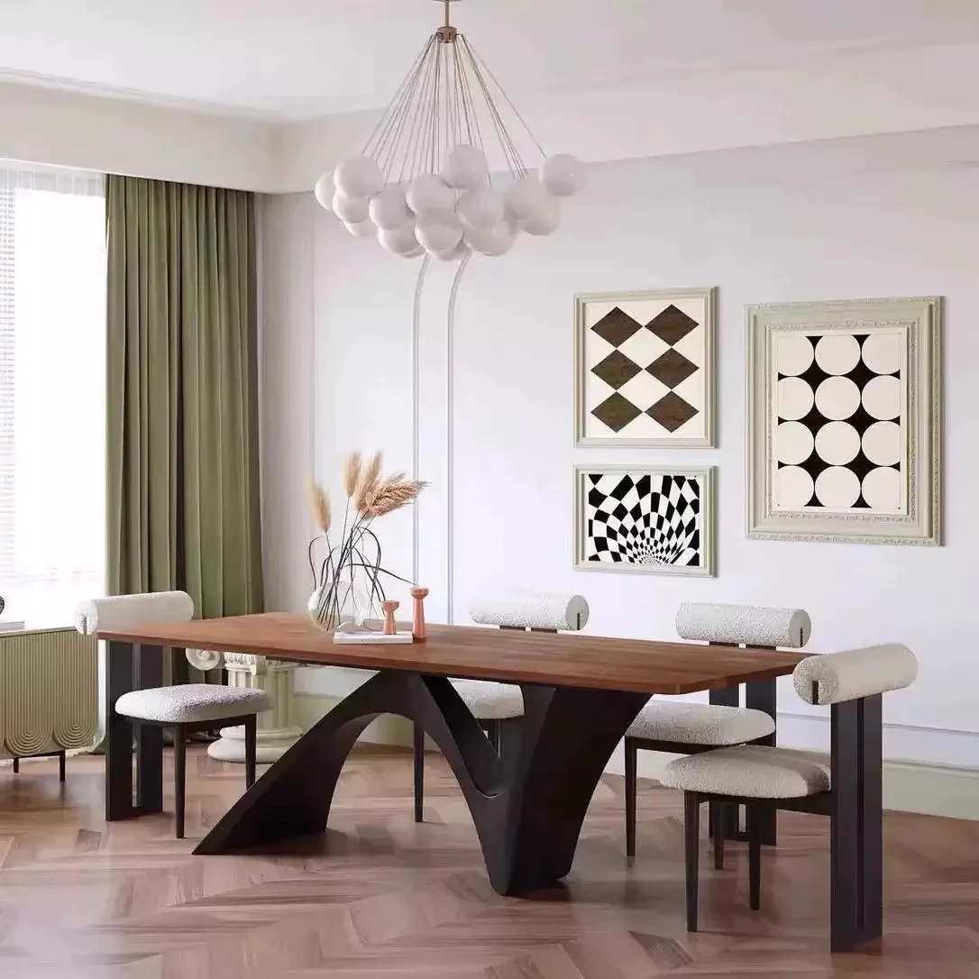 Medieval solid wood dining table retro home living room desk desk designer light luxury workbench long table 5