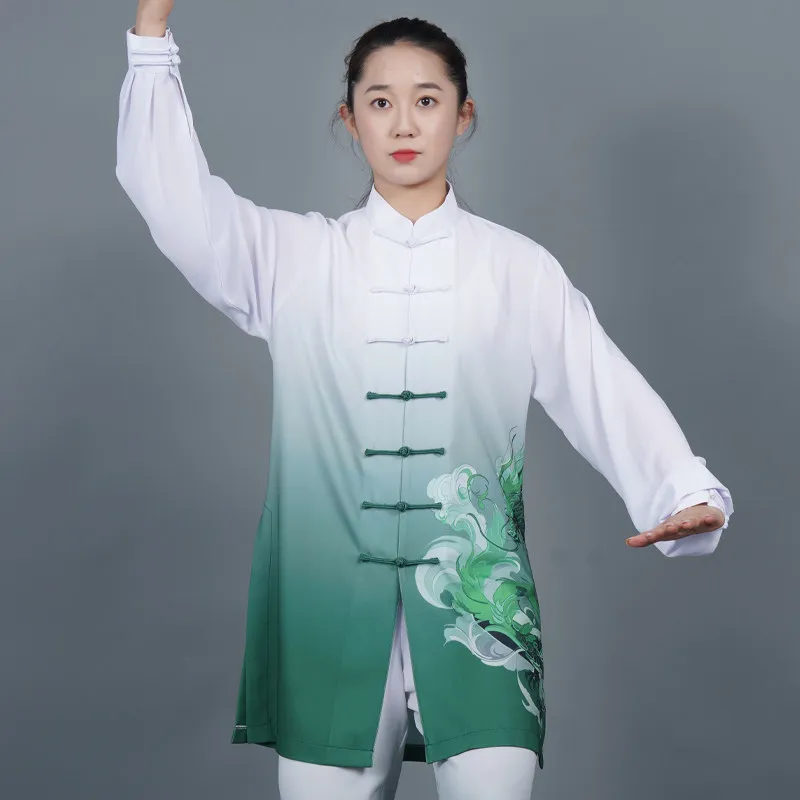 Pearl Sheer Chiffon Cloud Steed Tai Chi Suit, Unisex All-Season Performance Wear, Chinese Style Practice Uniform