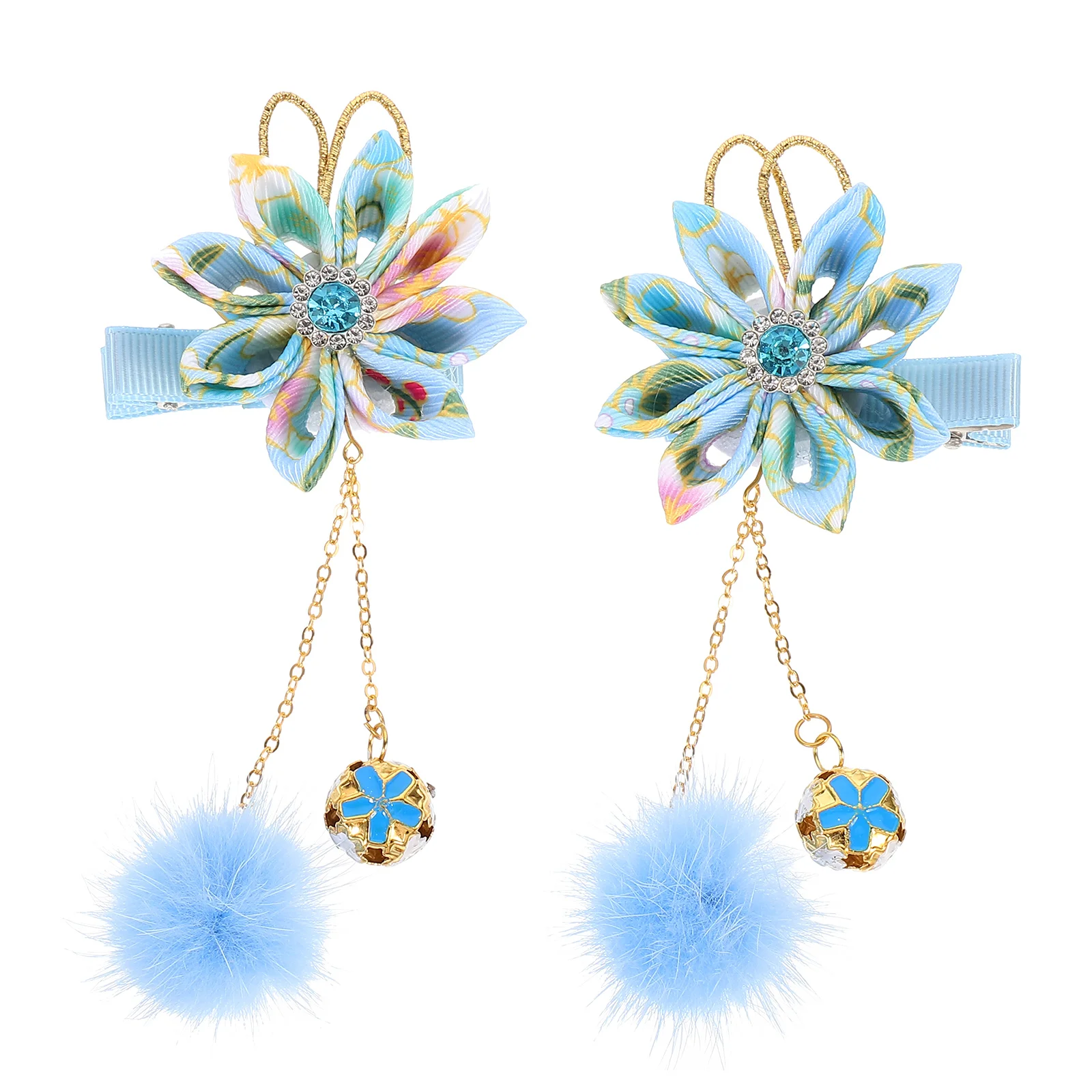 

2pcs Girls Hair Accessories Flower Hairpin Barrettes Decorative Baby Blue Chinese Style Durable Safe Use Long Life
