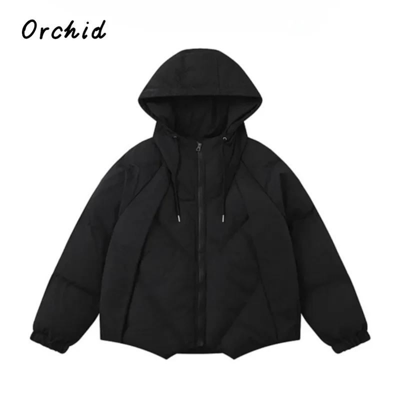 2025 Winter American Retro Style Zipper Parkas Warm Thick Solid Color Jacket Women Casual Drawstring Vintage Fashion Hooded Coat