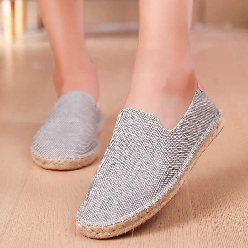 Retro Espadrilles Shoes Women Patchwork Slip on Men Loafers Breathable Flat Casual Canvas Shoes Jute Wrapped Shoes Driving