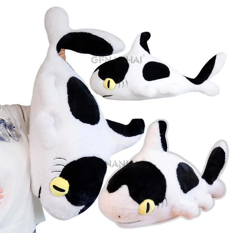 50/70/100cm Dairy Cattle Shark Plush Toys Stuffed Soft Animal Shark Cat Plushie Pillow Sleeping Cushion Creative Birthday Gifts