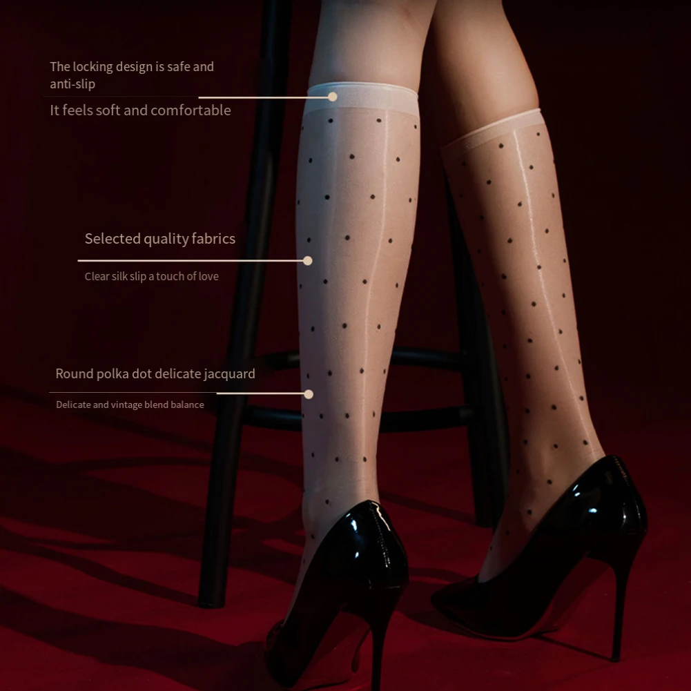 Women Sexy For Aurora Polka Dot -calf Stockings Lightweight Ultra-thin Transparent Breathable Lace Mid-calf Oil Shiny Short