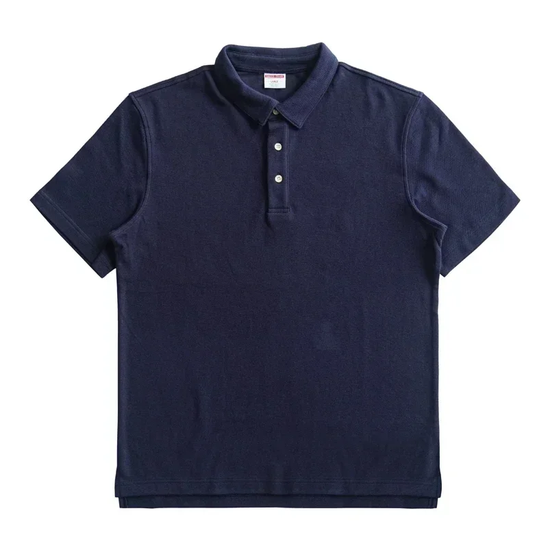 Sauce Zhan  Mens T-shirt Henry Collar Solid Polo Shirt Pure Cotton Short Sleeve Casual Loose Fit 250g