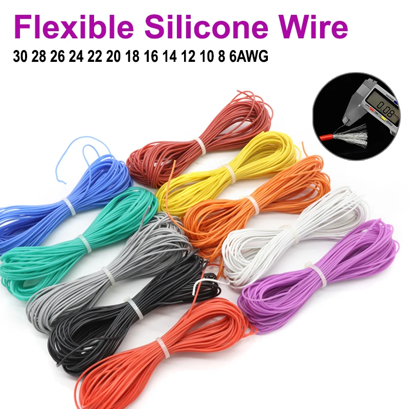 1/5/10m Soft Silicone Cable Car Battery Automotive Wiring 30 28 26 24 22 20 18 16 14 12 10 8 6AWG Heat-resistant Electric Wire