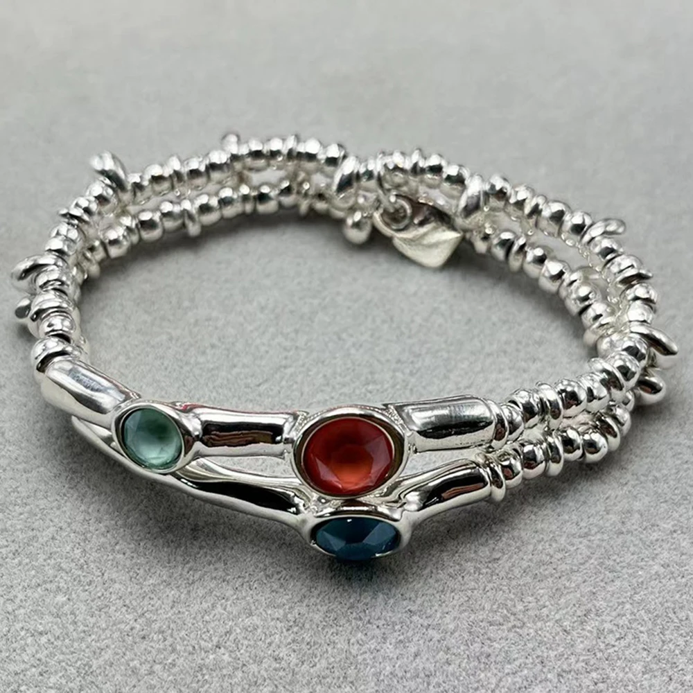 Pulsera de alta calidad con gemas Tricolor para mujer, diseño Simple creativo europeo y americano, bolsa de regalo de joyería, novedad de 2023