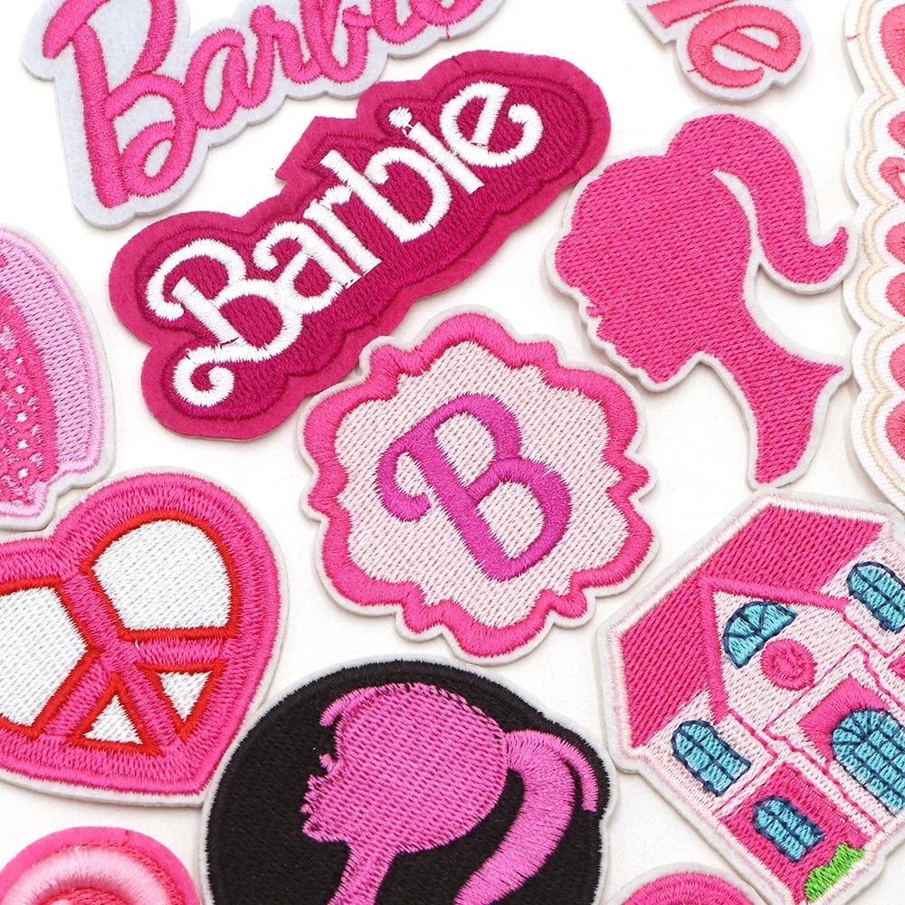 Kawaii 5pcs Barbie Embroidery Stickers Cartoon Princess Female Iron On Clothes Patches Badge Diy Hole Patch Clothing Stickers