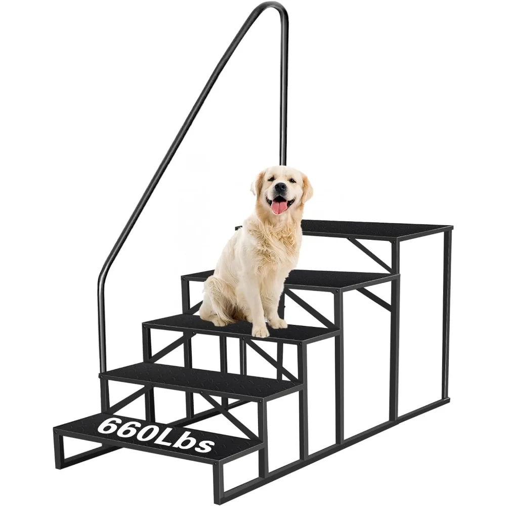 

RV Steps with Handrail, 5 Step RV Stairs 660 lbs Load Capacity, Step Ladder with Anti-Slip Panel, Mobile Home Stairs for Travel