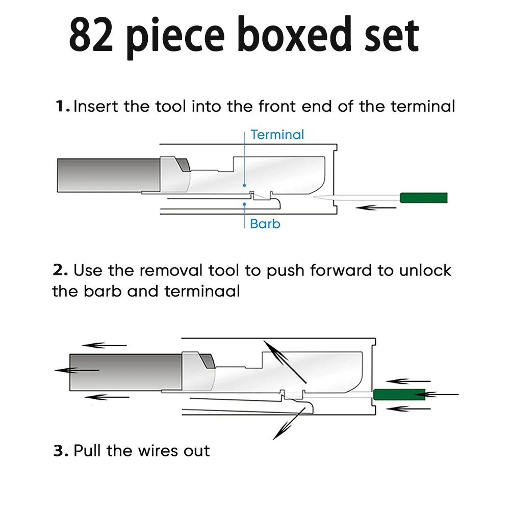 82pcs box terminal disassembly tool, car needle puller maintenance and disassembly tool, needle puller wire crimping wire set