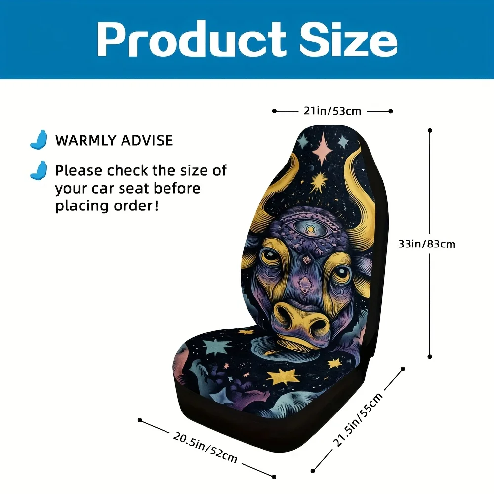 2pcs, Cosmic Bull Portrait Print Car Seat Covers For Auto Front Seats Covers, Durable And Soft, Easy To Install And Clean, Perf