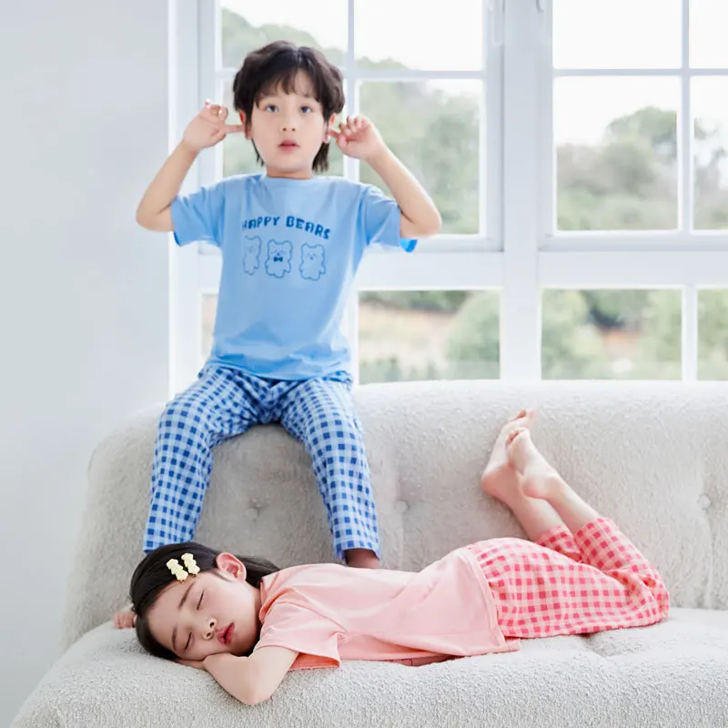 Летняя модная тенденция, домашняя одежда, костюмы, тонкий пижамный комплект из лайкры и хлопка, детские брюки с короткими рукавами, футболки Y2k